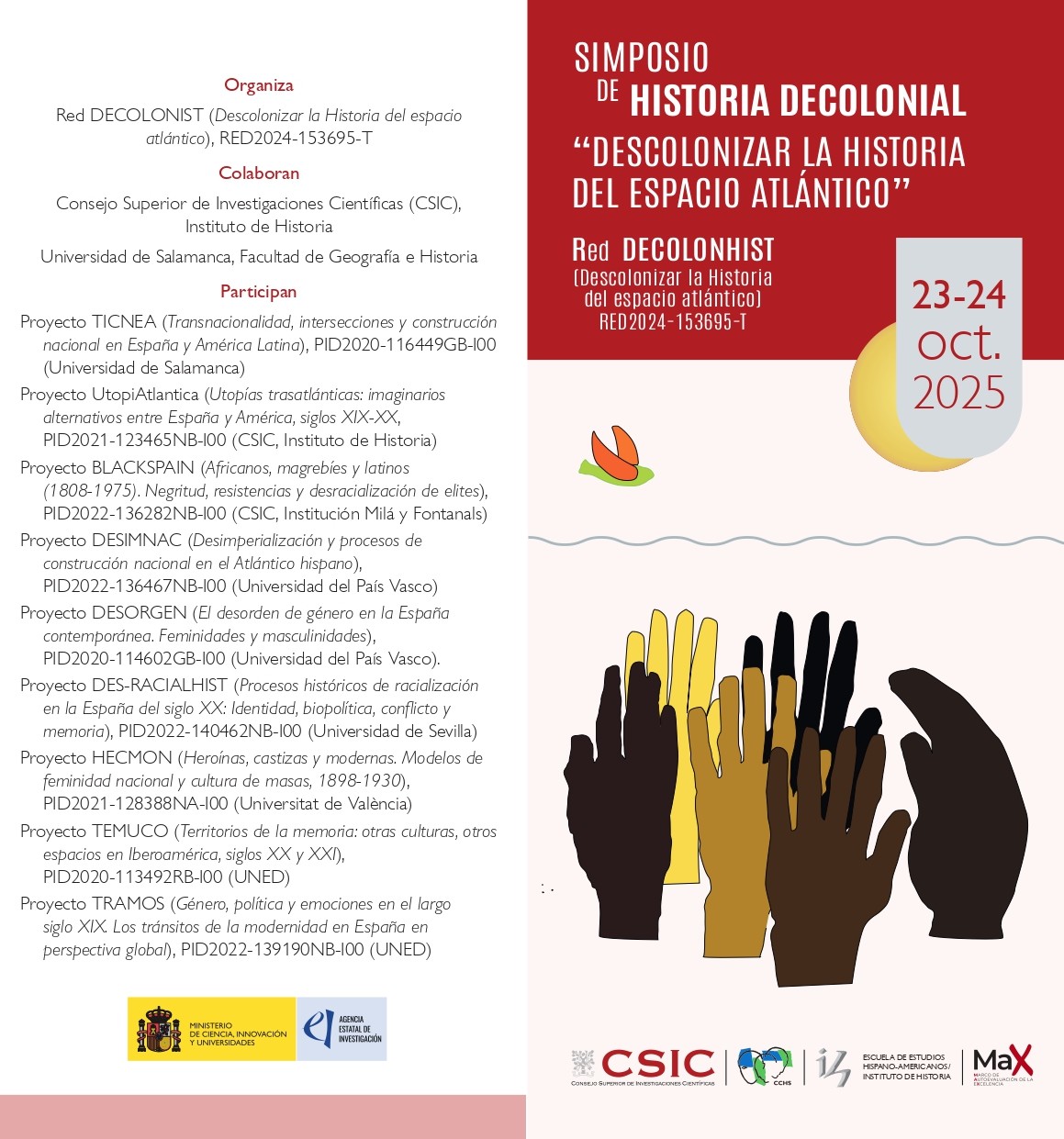 (DES)RACIALHIST participa en el Simposio de Historia decolonial “Descolonizar la Historia del espacio atlántico”. 23-24/10/2025.